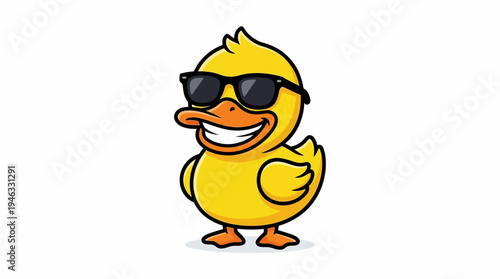 Cool Yellow Rubber Duck Cartoon Wearing Sunglasses Funny Cute Mascot Illustration