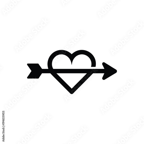 Black heart pierced by two arrows love symbol