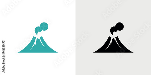 Black volcano icon with smoke eruption on white background