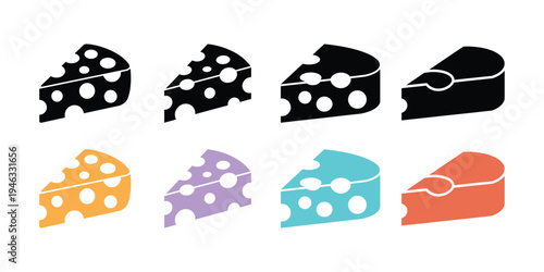 Colorful cheese wedge with holes and rind details black