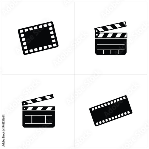 Four black and white and clapperboard cinema symbol