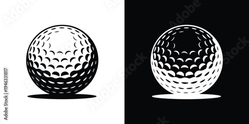 Golf ball with dimples on white and black backgrounds