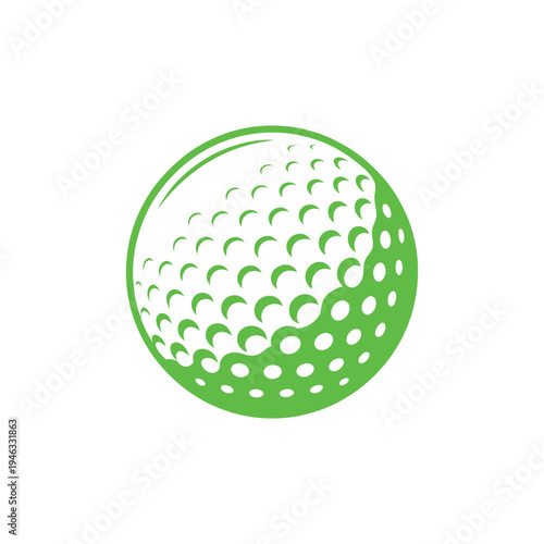 Green golf ball with white dimples on a white background