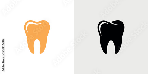 Two stylized tooth icons in orange and black colors for dental care or medical use