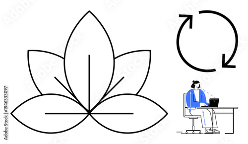 Productivity concept. Lotus s mindfulness in productivity. Cycle repetition and continuity in productivity. Remote work supports modern productivity. Useful for wellness, work-life balance, mental