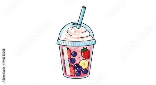 Fruit Smoothie Vector Illustration, Refreshing Drink Design, Summer Beverage Concept