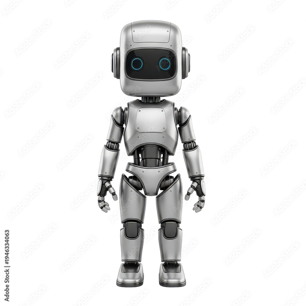 Fototapeta premium Cute Robot Standing Isolated Black Background