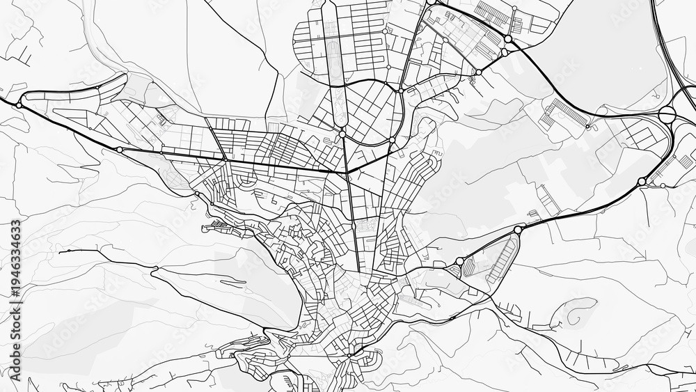 Obraz premium Jaén City Map. Minimalist black and white line art poster for printing, wallpaper, wall art, and map resources for home and office decor.