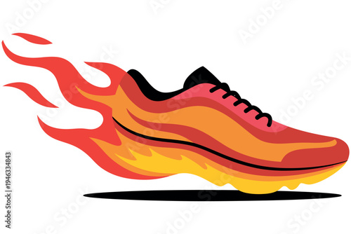 Fiery running shoe illustration with flames depicting speed and athletic power