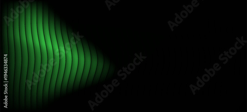 Dark green neon gradient ribbed glass. Vector ribbed glass texture background. Mesh gradient. acrylic ribbed bath surface. Reeded glass background semitransparent overlay. Bath wall window