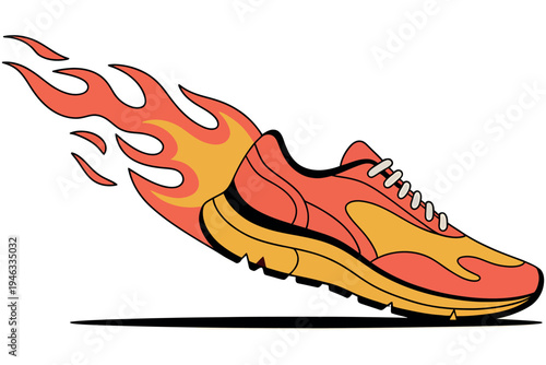 Fiery running shoe with flames a dynamic illustration of speed and energy