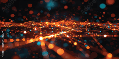 Bright Christmas tree lights in red and blue create a colorful bokeh celebration on a dark night with glowing bubbles and shiny holiday decoration