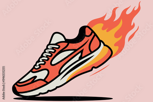 Fiery running shoe illustration a vibrant design with flames and dynamic motion