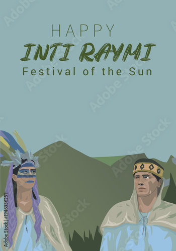 Happy inti raymi: festival of the sun with traditional figures celebrating the ancient inca ceremony