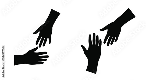 Two hands reaching for each other a striking black form silhouette