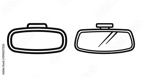 Two black outline drawings of car rearview mirrors a clean silhouette