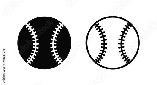 Two baseballs one solid and one outlined in a simple silhouette