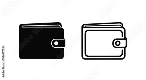 Two wallet designs one filled and one open in black silhouette