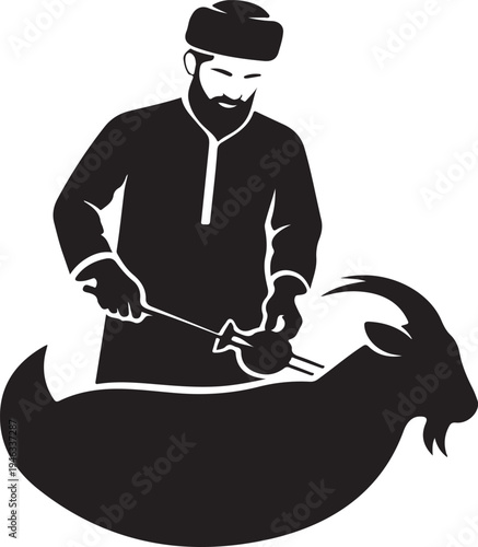 Muslim Man Preparing Qurbani Sacrifice for Eid al Adha Vector