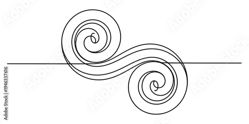 Swirly design element, black line art, abstract background