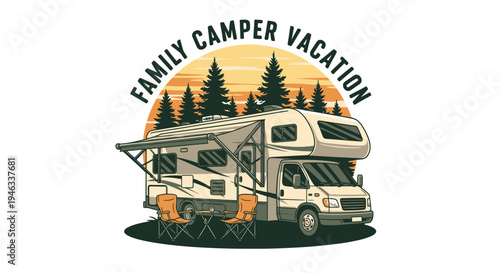 Family Camper Vacation RV Motorhome Outdoor Adventure.