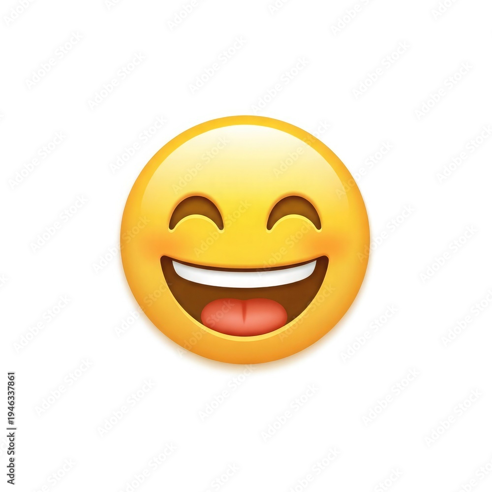 Fototapeta premium A cheerful emoji with a wide smile and tongue out on a white background