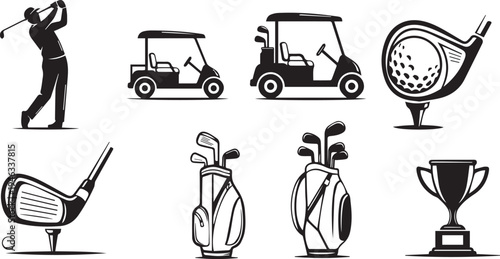 Golf Icons Set Silhouette Illustration Vector Collection for Sports Design Elements and Tournament Graphics