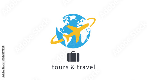 Global travel and tourism concept with airplane and luggage.
