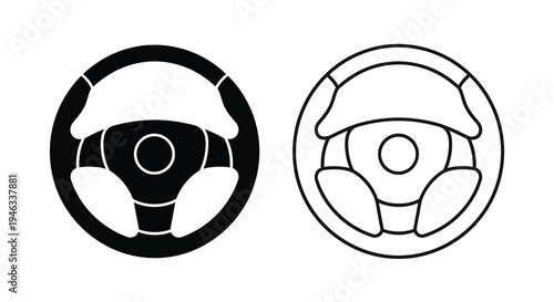 Two steering wheels one solid and one outlined in black silhouette