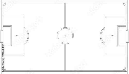 Minimalist soccer field layout diagram vector illustration. Simple football pitch outline for sports design and planning.