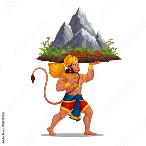 Hanuman Jayanti celebration with monkey god carrying mountain on his head