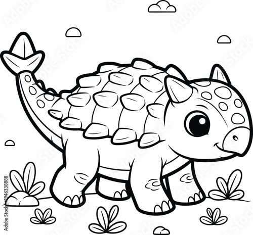Cute Baby Ankylosaurus Dinosaur Cartoon Coloring Page for Kids