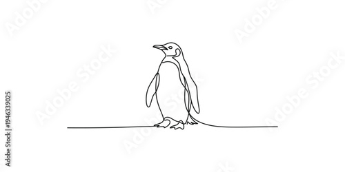 A simple line drawing of a penguin standing on the ground looking left