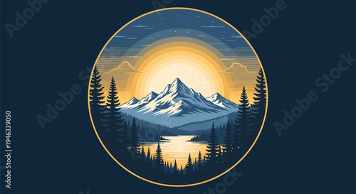 Majestic Mountain Landscape with Lake and Sunset.