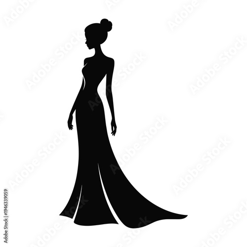 Elegant woman in stunning black evening gown silhouette