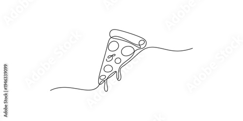 Continuous line drawing of a melting slice of mozzarella cheese pizza art