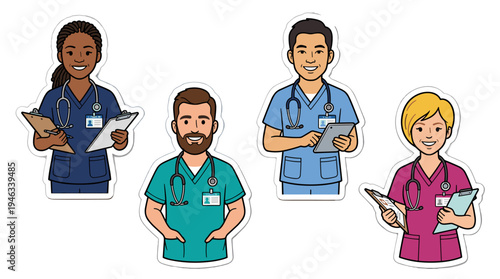 A border frame composed of numerous colorful badges and emblems, each representing a different nursing specialty, surrounding a blank white space.