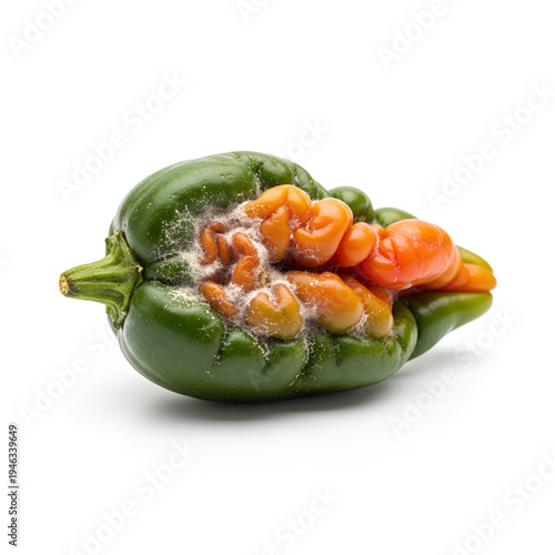 Rotten Green Bell Pepper with Mold and Seeds.