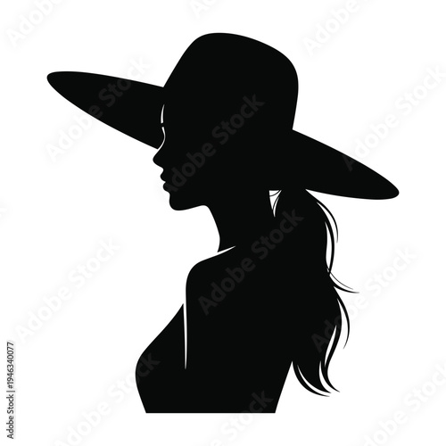 Elegant woman in stylish hat silhouette against white background