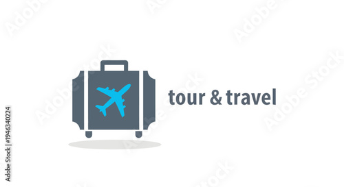 Modern Tour and Travel Logo with Airplane and Suitcase Icon.