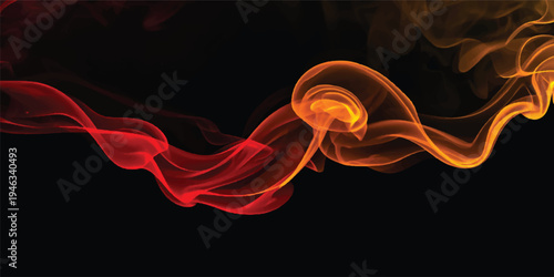 An abstract red smoke wave swirls in a smooth motion against a black backdrop, creating a fiery fractal design with elegant curves and energy flow for an artistic wallpaper pattern