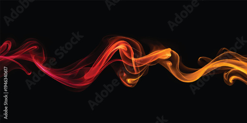 Dynamic abstract red fire background featuring glowing curves and fractal motion smoke patterns on a black backdrop design