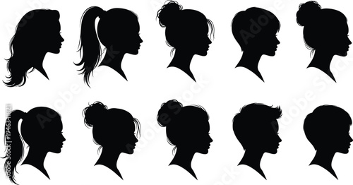 Black silhouettes of a diverse group of people including a small child and several adults standing in a row on a white background.