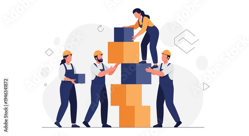 Teamwork stacking boxes, collaboration, construction, building, success, strategy, logistics