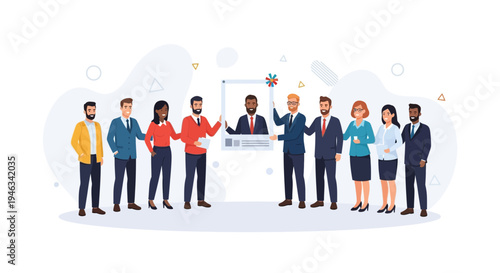 Diverse Business Team Presents New Employee on Digital Screen