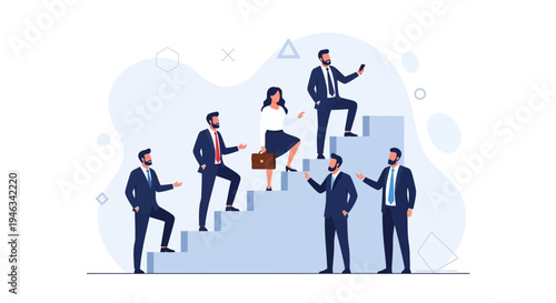 Business People Climbing Stairs, Career Growth, Success, Teamwork, Leadership