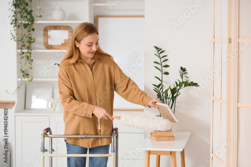 Mature woman with walker an...