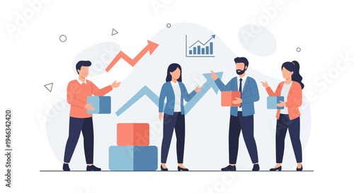 Business team analyzing growth charts and data, teamwork and strategy concept