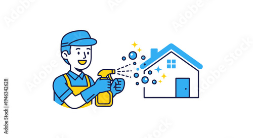 Professional cleaner spraying disinfectant on a house exterior.