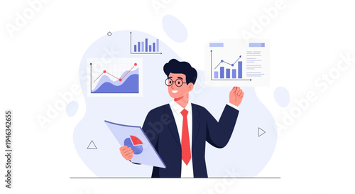 Businessman analyzing financial charts and graphs, business growth concept